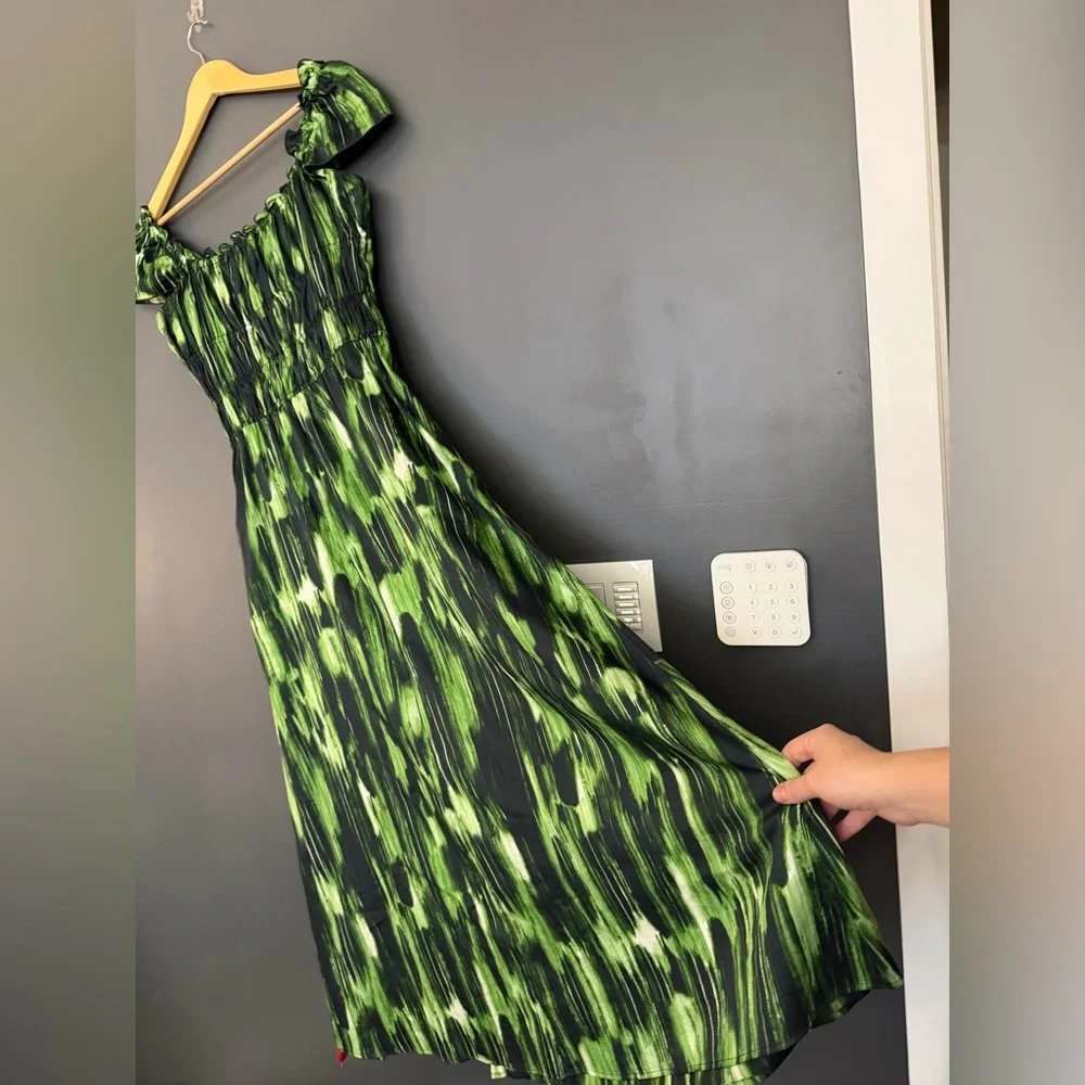 Altuzarra Cotton Lily Green and Black Patterned Designer Dress NWT